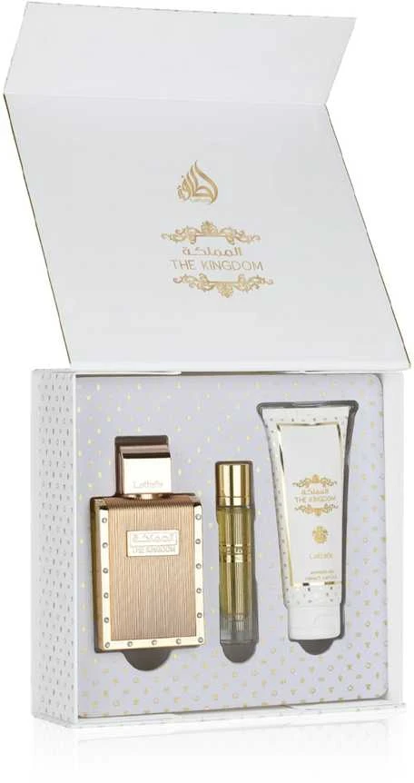 Set Lattafa The Kingdom Men EDP 100ml + EDP 12ml + Dušo želė 100ml