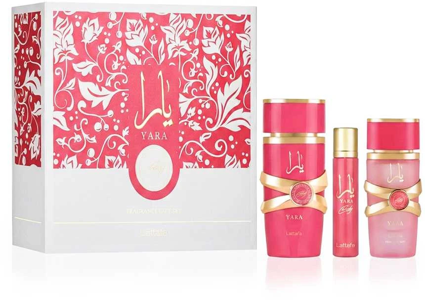 Set Lattafa Yara Candy EDP 100ml + 12ml EDP + Plaukų rūkas 50ml