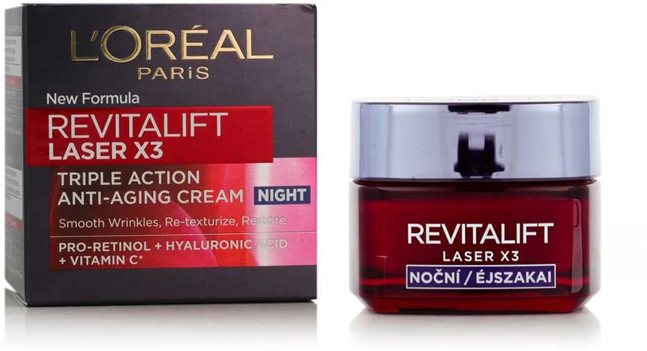 L'Oréal Paris Revitalift lazerinis X3 Night Kreminis Night Skin Kreminis moterims, 50 ml
