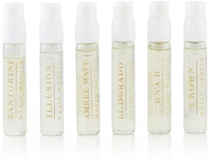 „Matin Martin Discovery“ rinkinys EDP unisex (EDP Illusion 2 ml + EDP El Dorado 2 ml + EDP Raa'd 2 ml + EDP Amber Wave 2 ml + EDP Santorini 2 ml + EDP Crown 2 ml)
