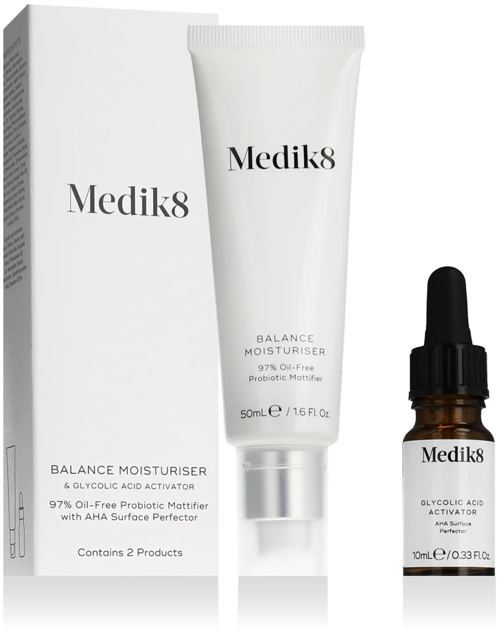 Medik8 Balance Moisturiser veido kremas 50 ml ir Glicolic Acid Activator glikolio rūgšties aktyvatorius, 10 ml