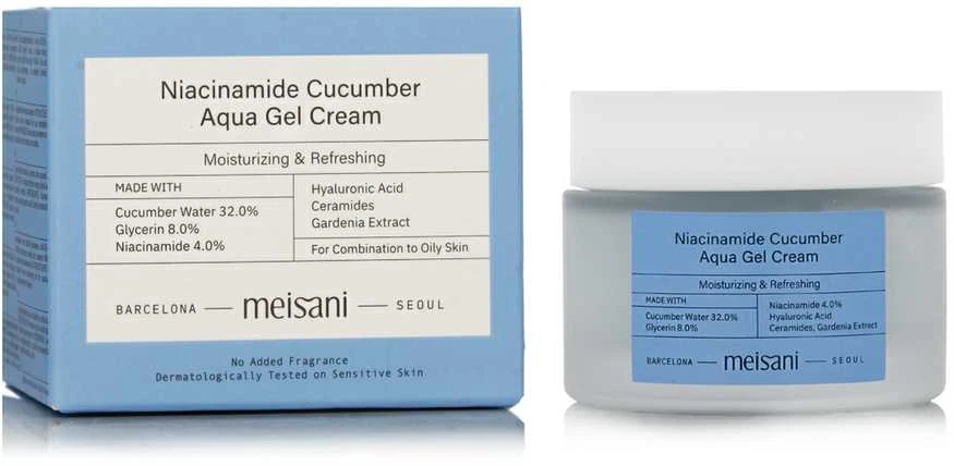 Meisani Niacinamide Cucumber Aqua Gel Kreminis gaivinantis gelinis veido kremas, 50 ml