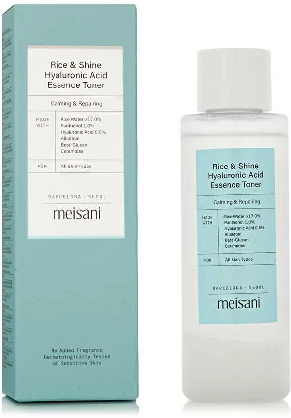 Meisani Rice & Shine Hyaluronic Acid Essence Toneris raminantis ir atkuriantis veido tonikas, 150 ml