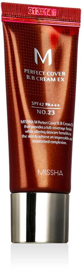 Missha M Perfect Cover BB Kreminis SPF42/PA+++ maskuojantis/drėkinantis BB veido kremas, atspalvis: 23 Natural rusvai gelsvas, 20 ml