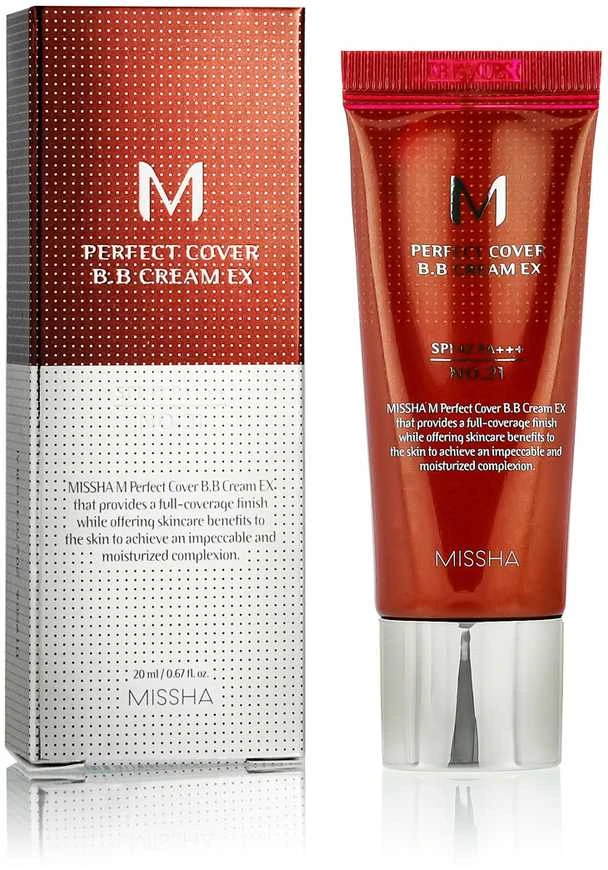Missha M Perfect Cover BB Kreminis SPF42/PA+++ maskuojantis/drėkinantis BB veido kremas, atspalvis: 21 Light rusvai gelsvas, 20 ml