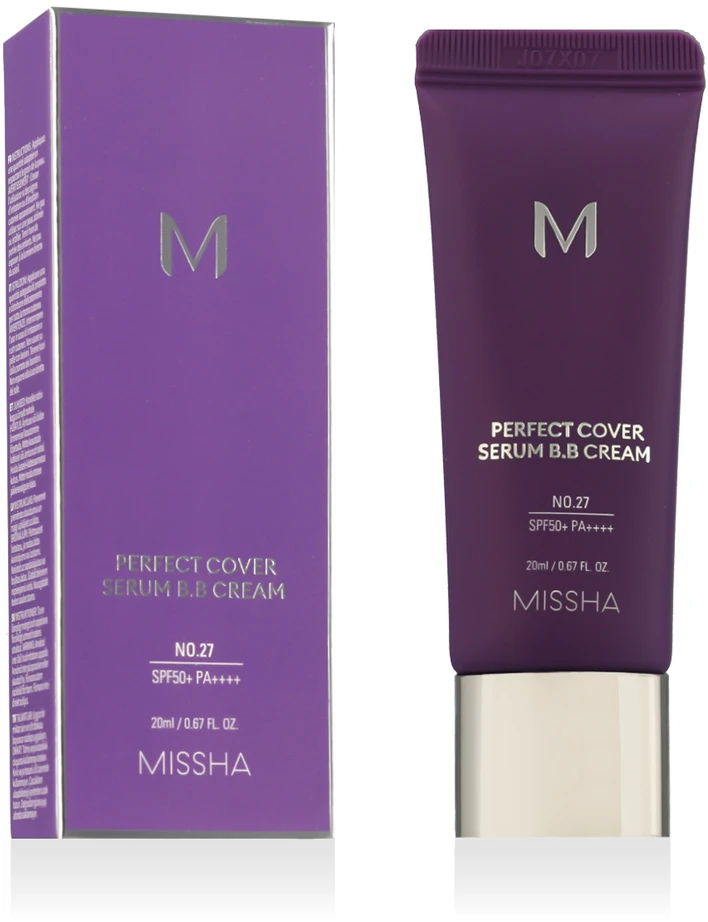 Missha M Perfect Cover Serum B.B. Kreminis daugiafunkcis serumo pagrindo BB veido kremas, atspalvis: 27 Honey rusvai gelsvas, 20 ml