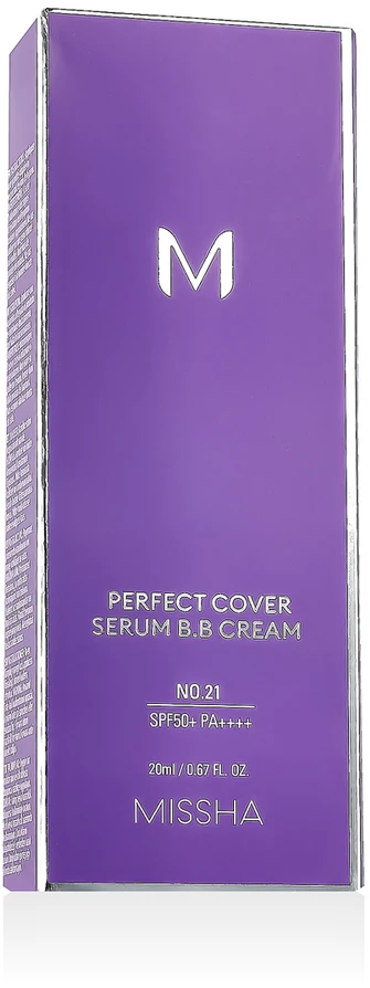 Missha M Perfect Cover Serum B.B. Kreminis daugiafunkcis serumo pagrindo BB veido kremas, atspalvis: 21 Light rusvai gelsvas, 20 ml