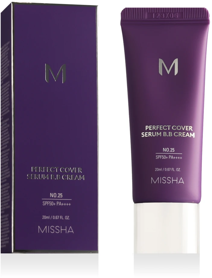 Missha M Perfect Cover Serumas B.B. Kremas daugiafunkcis serumo pagrindo BB veido kremas, atspalvis: 25 Warm rusvai gelsvas, 20 ml