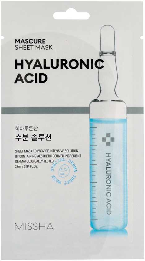 Missha Mascure Hyaluronic Acid Sheet Mask lakštinė veido kaukė su hialurono rūgštimi, 27 ml