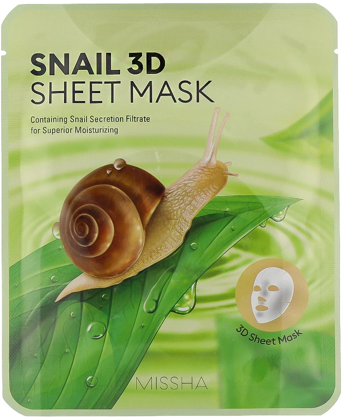 Missha Snail 3D Sheet Mask lakštinė veido kaukė su sraigių mucinu, 23 g