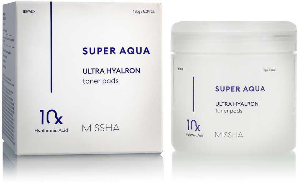 Missha Super Aqua Ultra Hyalron Toneris Pads drėkinantys padeliai veidui, 90 vnt.