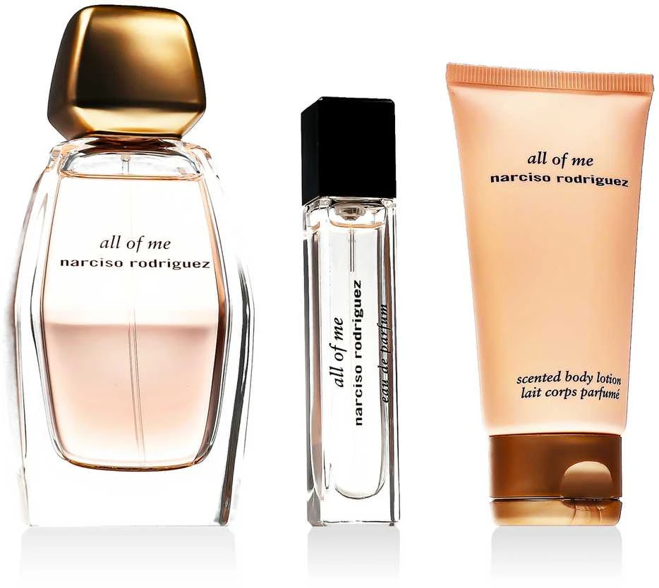 Rinkinys Narciso Rodriguez: „All Of Me“ moteriškas kvepalas, 90 ml + „All Of Me“ moteriškas kvepalas, 10 ml + „All Of Me“ drėkinamasis kūno losjonas, 50 ml