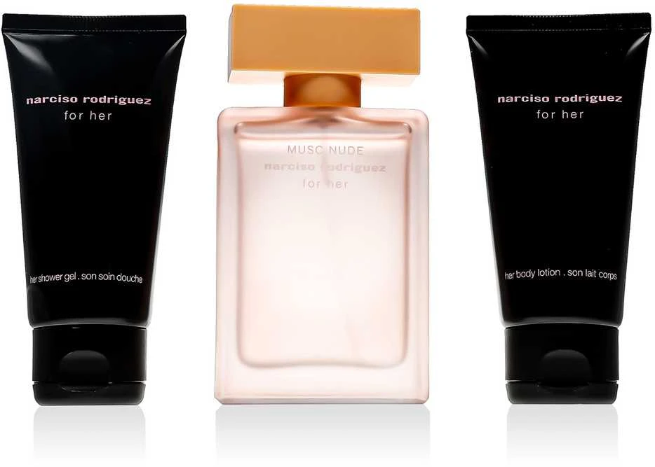 Set Narciso Rodriguez: Musc Nude Eau De Parfum For Women, 50 ml + Musc Nude Hydrating Losjonas kūnui, 50 ml + Musc Nude Cleansing Dušo želė All Over The Body For All Skin Types, 50 ml