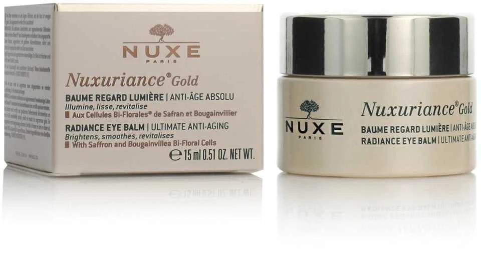 Nuxe Švytėjimo suteikiantis, maksimaliai nuo senėjimo saugantis paakių balzamas „Nuxuriance® Gold Radiance eye balm ultimate anti-aging“, 15 ml