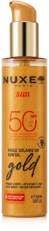 „Nuxe Sun“ itin stiprios apsaugos auksinis aliejus nuo saulės SPF50, 150 ml