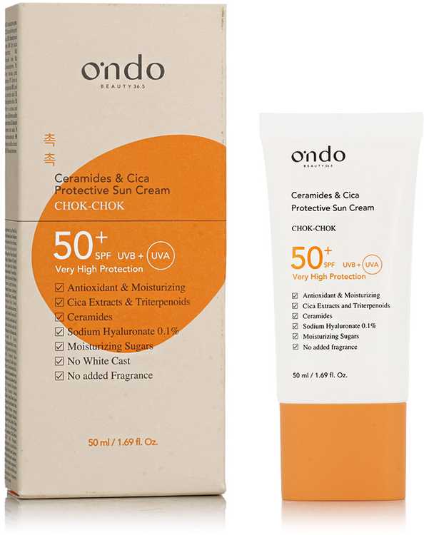 Ondo Beauty 36.5 CHOK-CHOK Ceramides & Cica Protective Sun Kreminis SPF 50+ apsauginis veido kremas nuo saulės, 50 ml