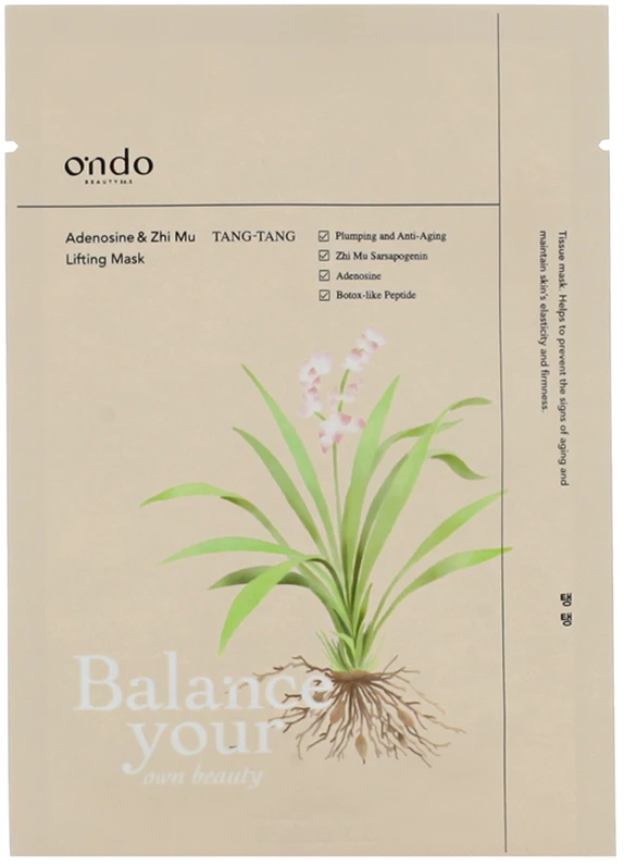 Ondo Beauty 36.5 TANG-TANG Adenosine & Zhi Mu Lifting Mask pakelianti lakštinė veido kaukė, 25 g