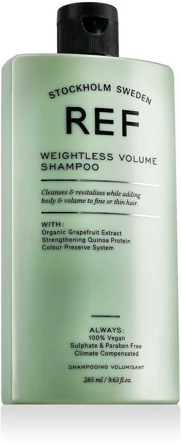REF Weightless Volume šampūnas be sulfatų, suteikiantis apimties ir suteikiantis plaukams tekstūrą, 285 ml
