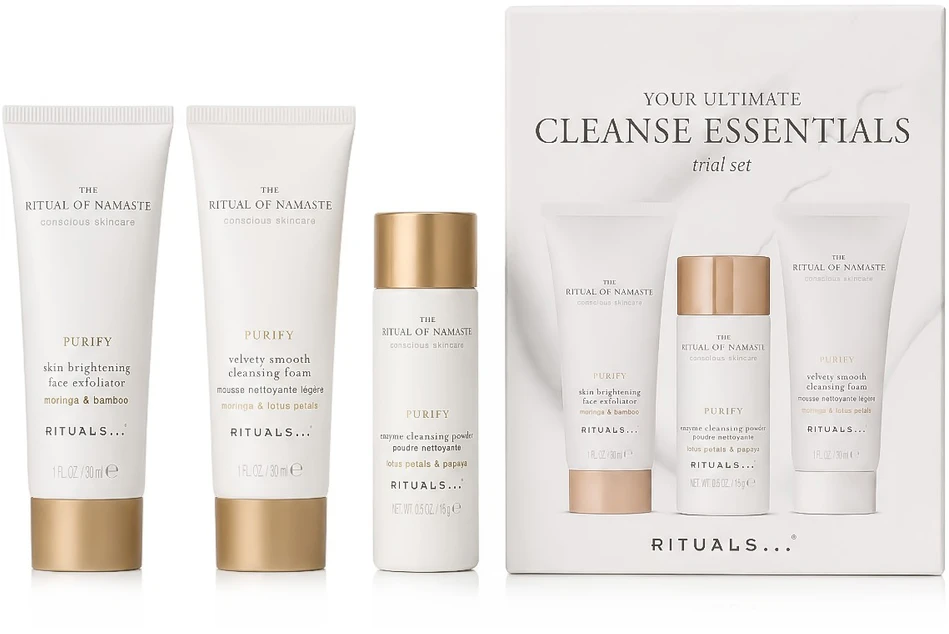 „Rituals Your Ultimate Cleanse Essentials“ skaistinamasis pilingas 30 ml + valomosios putos 30 ml + valomoji pudra 15 g