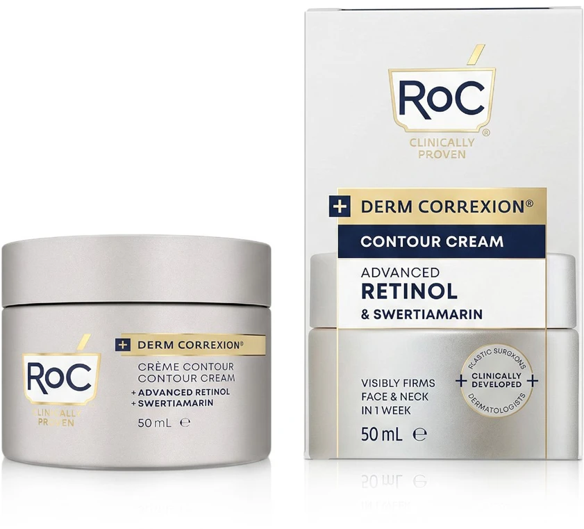ROC Derm Correxion Contour Kreminis kontūrą formuojantis drėkinantis kremas su retinoliu veidui, kaklui ir žandikaulio linijai, 50 ml