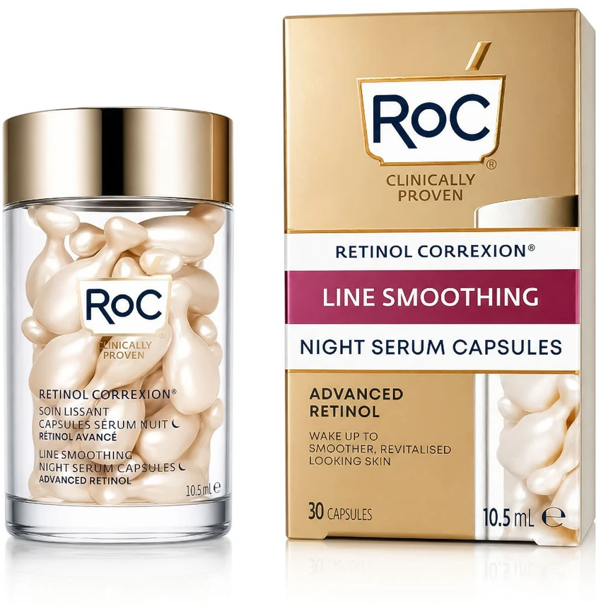 ROC Retinol Correxion Line Smoothing Night Serum glotninančios naktinės veido serumo kapsulės, 10.5 ml