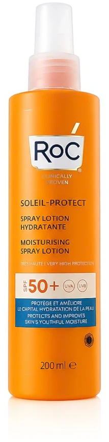 ROC Soleil-Protect Moisturising Purškiklis Lotion SPF 50+ purškiama vandeniui atspari apsauginė priemonė nuo saulės, 200 ml