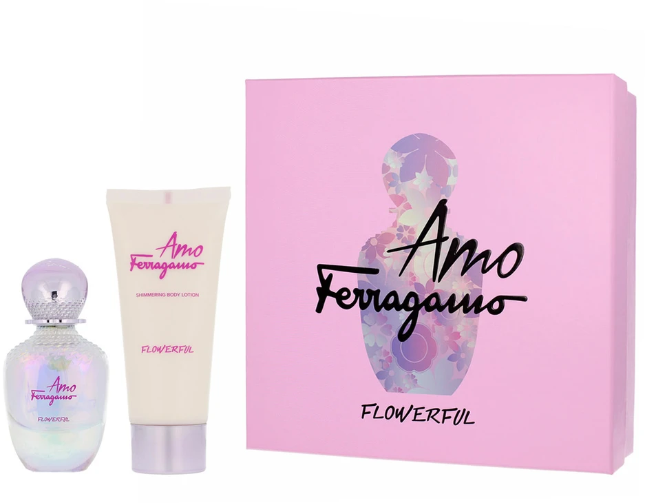 „Amo Ferragamo“ – „Flowerful“ rinkinys „Salvatore Ferragamo“: „Amo Ferragamo Flowerful“ tualetinis vanduo moterims, 50 ml + „Amo Ferragamo Flowerful Shimmer Day & Night“ losjonas kūnui, 100 ml