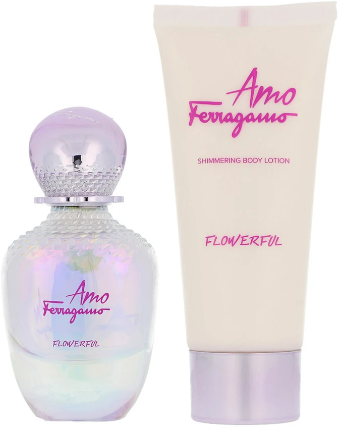 „Amo Ferragamo“ – „Flowerful“ rinkinys „Salvatore Ferragamo“: „Amo Ferragamo Flowerful“ tualetinis vanduo moterims, 50 ml + „Amo Ferragamo Flowerful Shimmer Day & Night“ losjonas kūnui, 100 ml