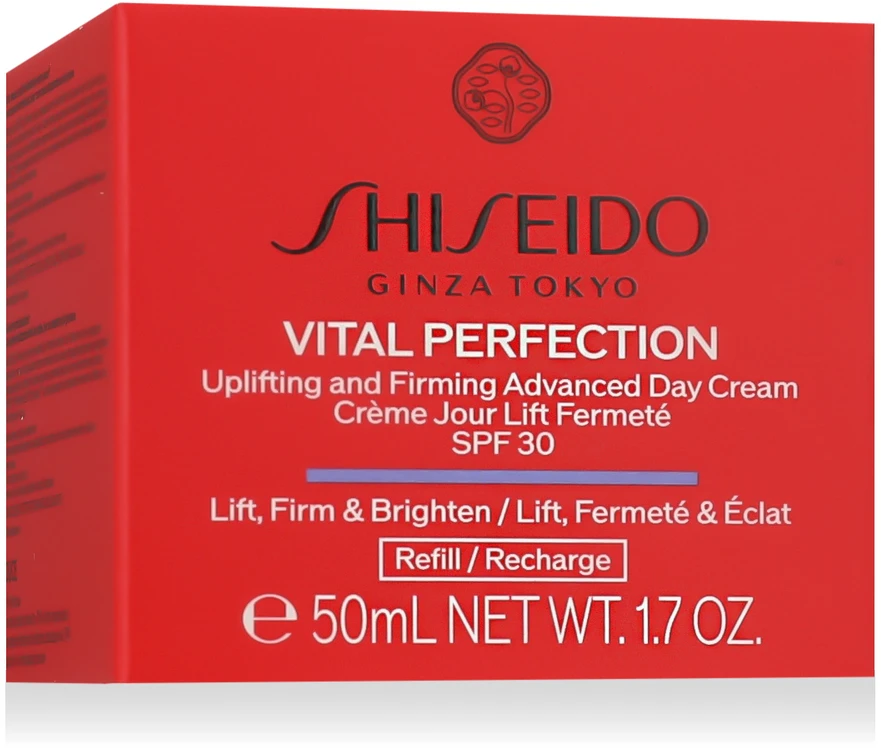 Shiseido Vital Perfection Uplifting & Firming Advanced Day Kreminis Refill stangrinačio veido kremo sausai ir normaliai odai papildymas, 50 ml