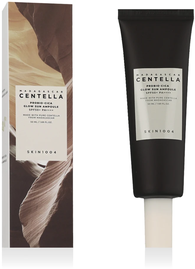 SKIN1004 Madagascar Centella Probio-Cica Glow Sun Ampoule SPF 50+ dieninė veido priežiūros priemonė, 50 ml