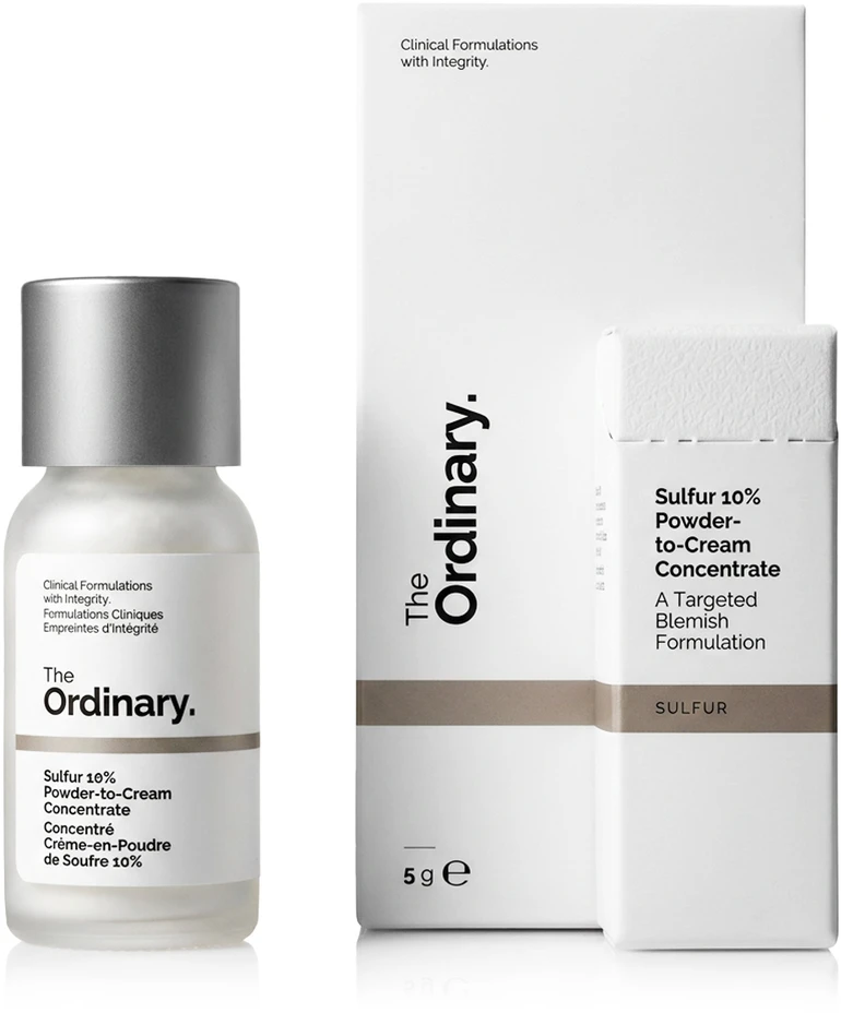 The Ordinary Sulfur 10% Powder-To-Kreminis Concentrate vietinio poveikio priemonė nuo aknės, 5 g