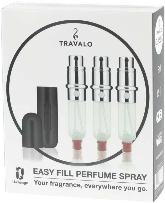 Travalo Classic HD SET Juodas pildomų kvepalų buteliukų (atomaizerių) rinkinys, 3 x 5 ml