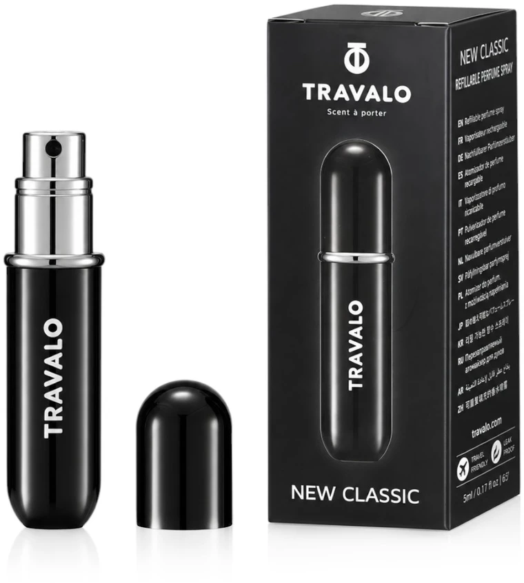 Travalo Classic Juodas pildomas kvepalų buteliukas (atomaizeris), 5 ml