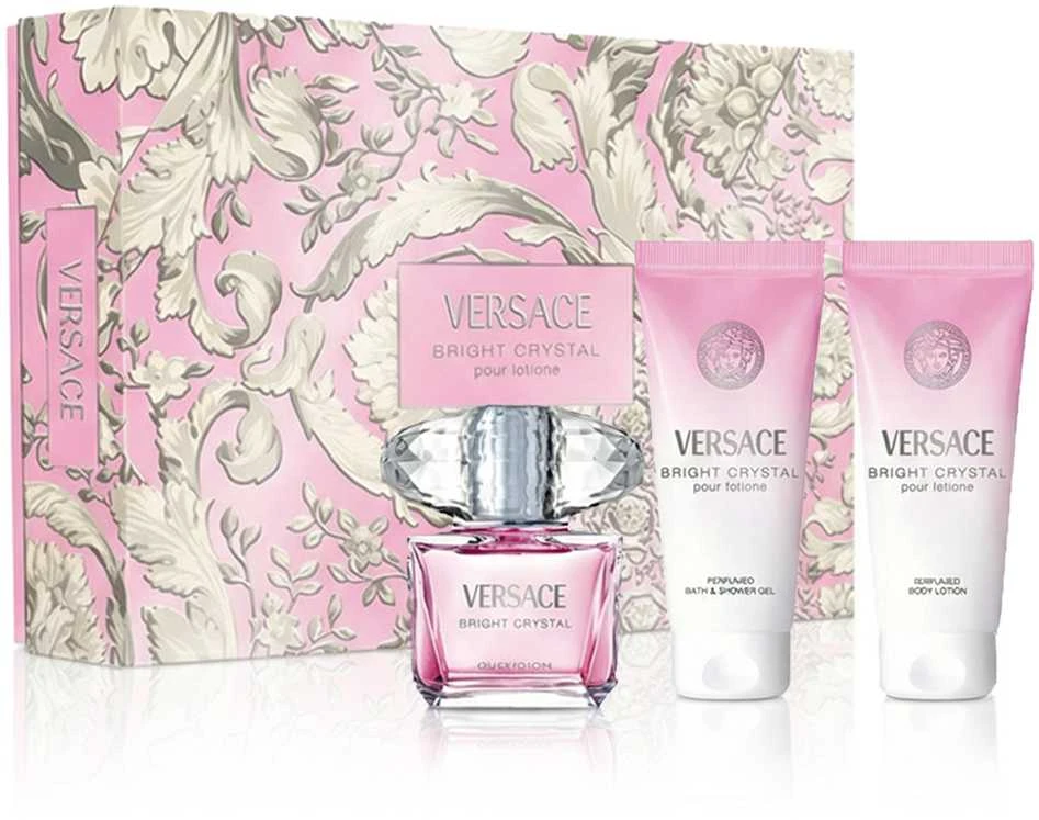 Versace Bright Crystal rinkinys moterims (EDT, 50 ml + kūno losjonas, 50 ml + dušo želė, 50 ml)