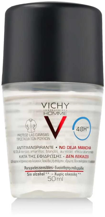 Vichy Homme 48H Anti-Stains Žymių nepaliekantis rutulinis antiperspirantas vyrams , 50 ml