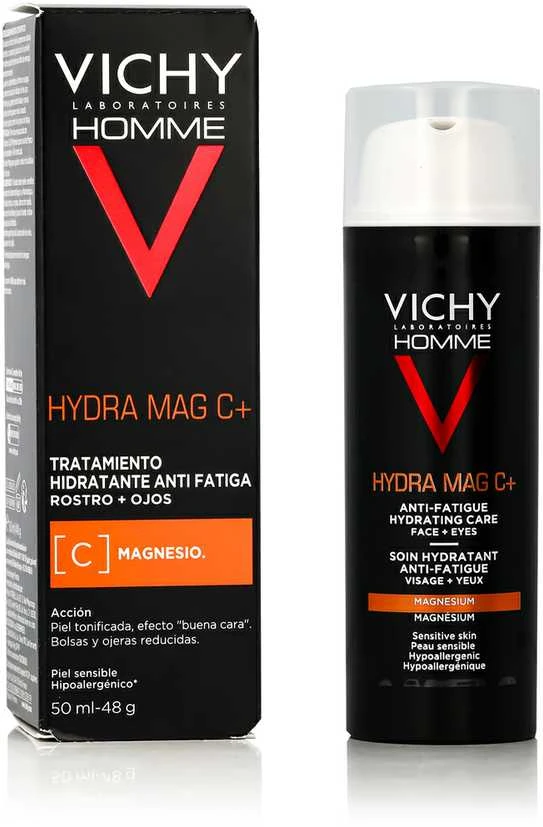 Vichy Homme Hydramag C Anti Fatigue Hydrating Care drėkinantis veido ir akių kremas vyrams, 50 ml
