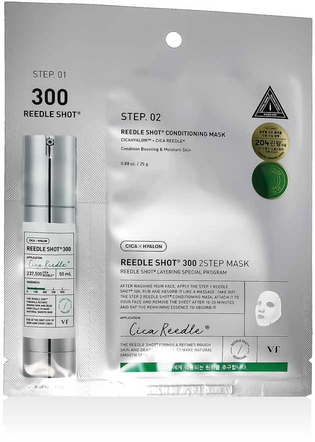 VT Cosmetics Reedle Shot 300 2-Step Mask Dviejų žingsnių stangrinanti veido kaukė, 1 vnt., 27 g aprašymas - Prekės nuotrauka