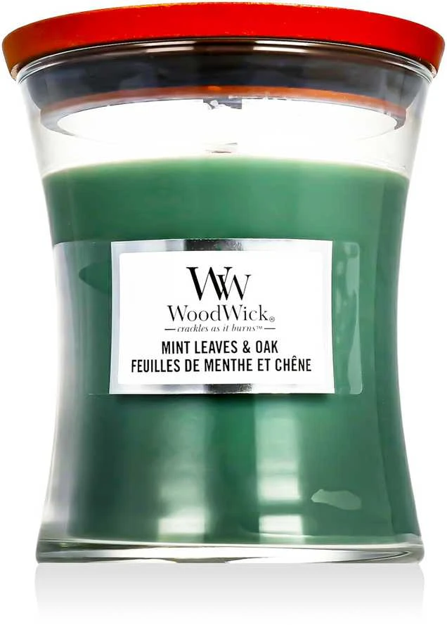 WoodWick Aromatinė žvakė (Mint Leaves & Oak), 275 g
