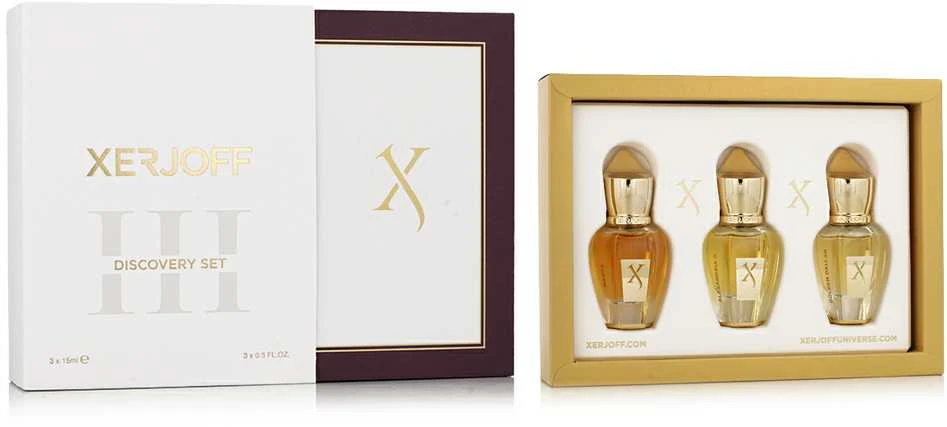 „Xerjoff Discovery Set III“ kvepalų rinkinys unisex (kvepalai „Alexandria II“ 15 ml + kvepalai „Golden Dallah“ 15 ml + EDP „Naxos“ 15 ml)