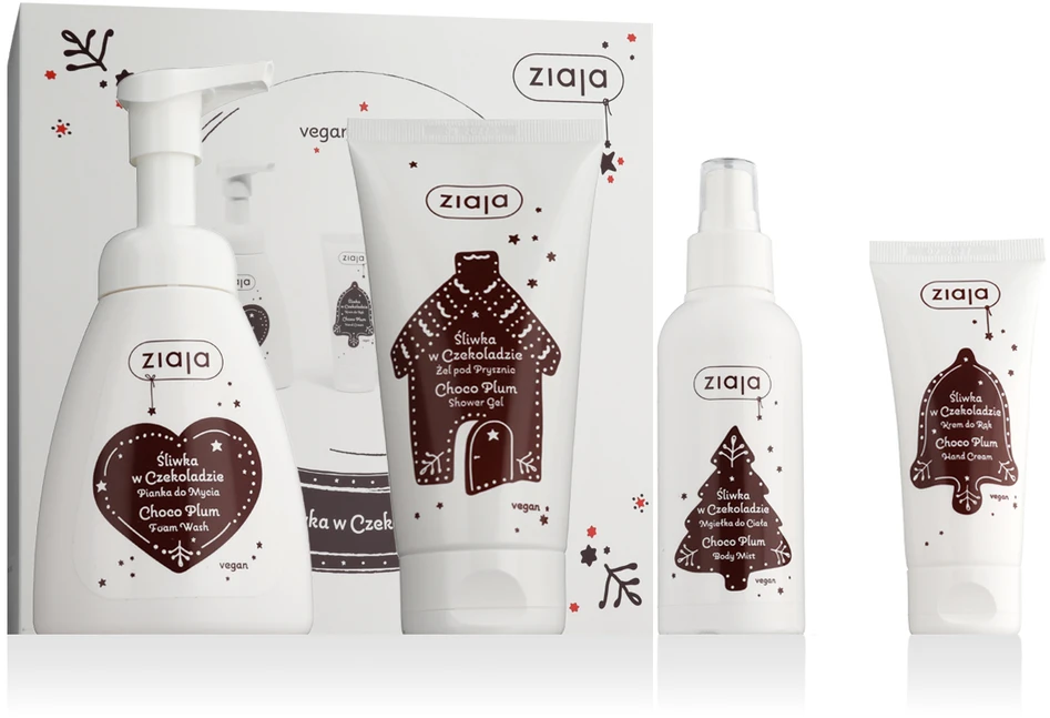 Ziaja Choco Plum rinkinys (skalbiklis 160 ml + prausimosi putos 250 ml + rankų kremas 50 ml + purškiklis 100 ml)