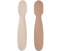 BEABA 2 VNT. SILIKONINIŲ ŠAUKŠTELIŲ RINKINYS +4 MĖN, PRALINE/CLAY