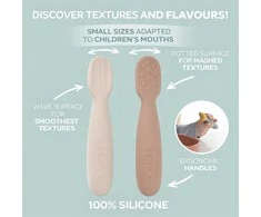 BEABA 2 VNT. SILIKONINIŲ ŠAUKŠTELIŲ RINKINYS +4 MĖN, PRALINE/CLAY