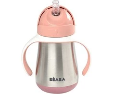 Beaba metalinė gertuvė su šiaudeliu, 250 ml, rožinės spalvos