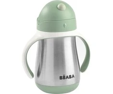 Beaba metalinė gertuvė su šiaudeliu, 250 ml, žalios spalvos