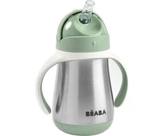 Beaba metalinė gertuvė su šiaudeliu, 250 ml, žalios spalvos