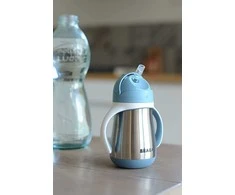 Beaba metalinė gertuvė su šiaudeliu, 250 ml, mėlynos spalvos