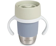 BEABA NERŪDIJANČIO PLIENO MOKOMASIS PUODELIS CLICK AND DRINK 240 ML PEBBLE