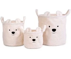 CHILDHOME DAIKTŲ IR ŽAISLŲ LAIKYMO 3 VNT. KREPŠIŲ RINKINYS TEDDY, Baltas