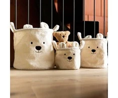 CHILDHOME DAIKTŲ IR ŽAISLŲ LAIKYMO 3 VNT. KREPŠIŲ RINKINYS TEDDY, Baltas