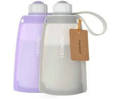 MOMCOZY DAUGKARTINIAI SILIKONINIAI PIENO IR MAISTO LAIKYMO MAIŠELIAI, 2 VNT. VIOLETINIS IR PILKAS